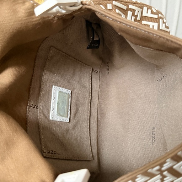 Auth RARE FENDI Tan khaki canvas White rubber zucchino mini mama Baguette Bag - Picture 13 of 15
